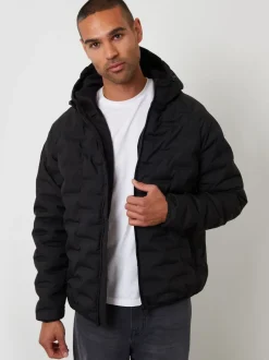 Threadbare Black Hooded Quilted Jacket