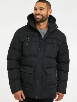 Threadbare Black Hooded Showerproof Puffer Coat