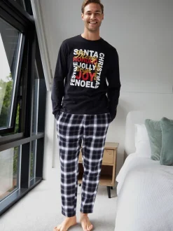 Threadbare Black Jolly Matching Christmas Check Curve Family Pyjamas