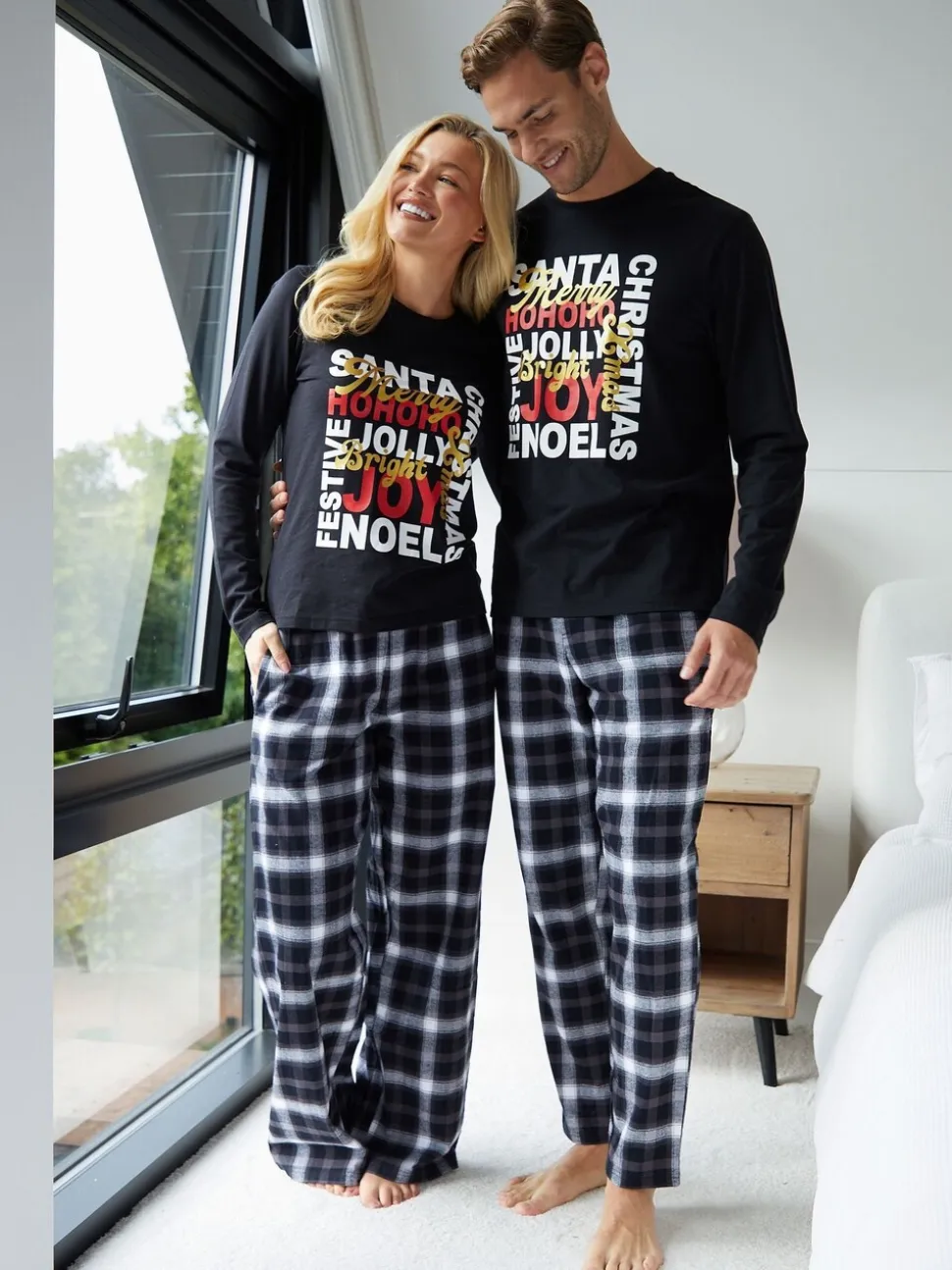Threadbare Black Jolly Matching Christmas Check Curve Family Pyjamas