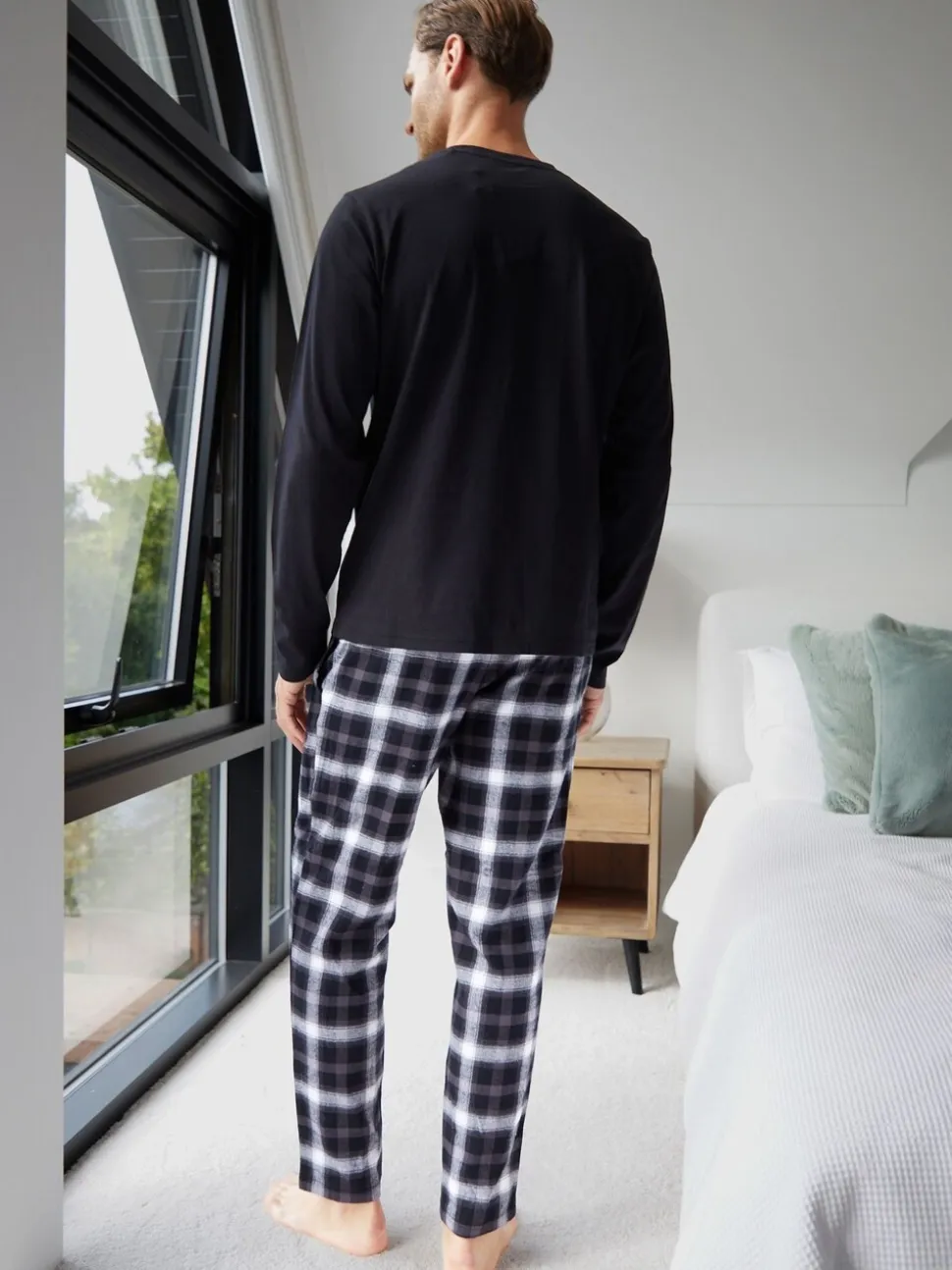 Threadbare Black Jolly Matching Christmas Check Curve Family Pyjamas