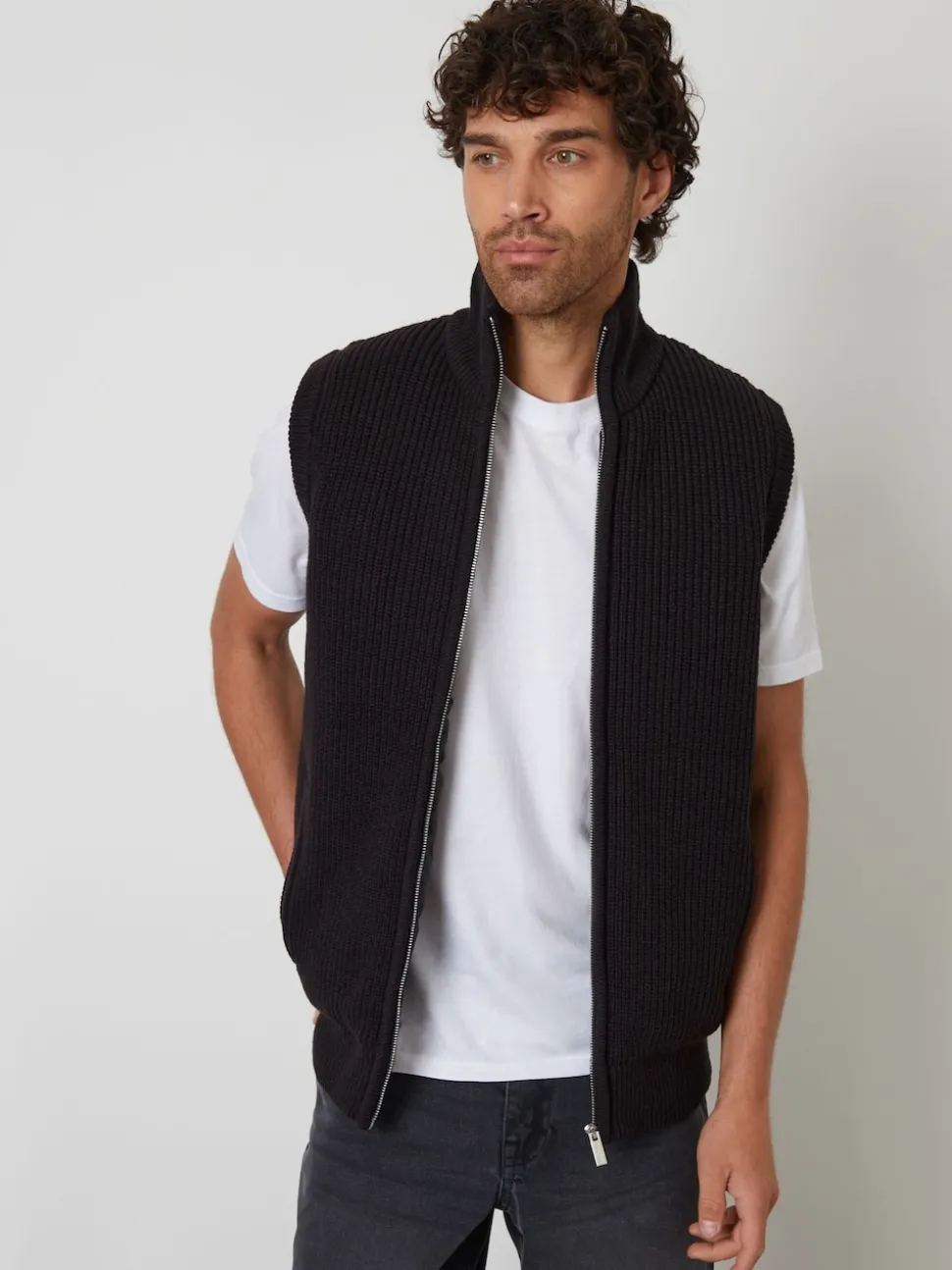 Threadbare Black Knitted Quilted Gilet