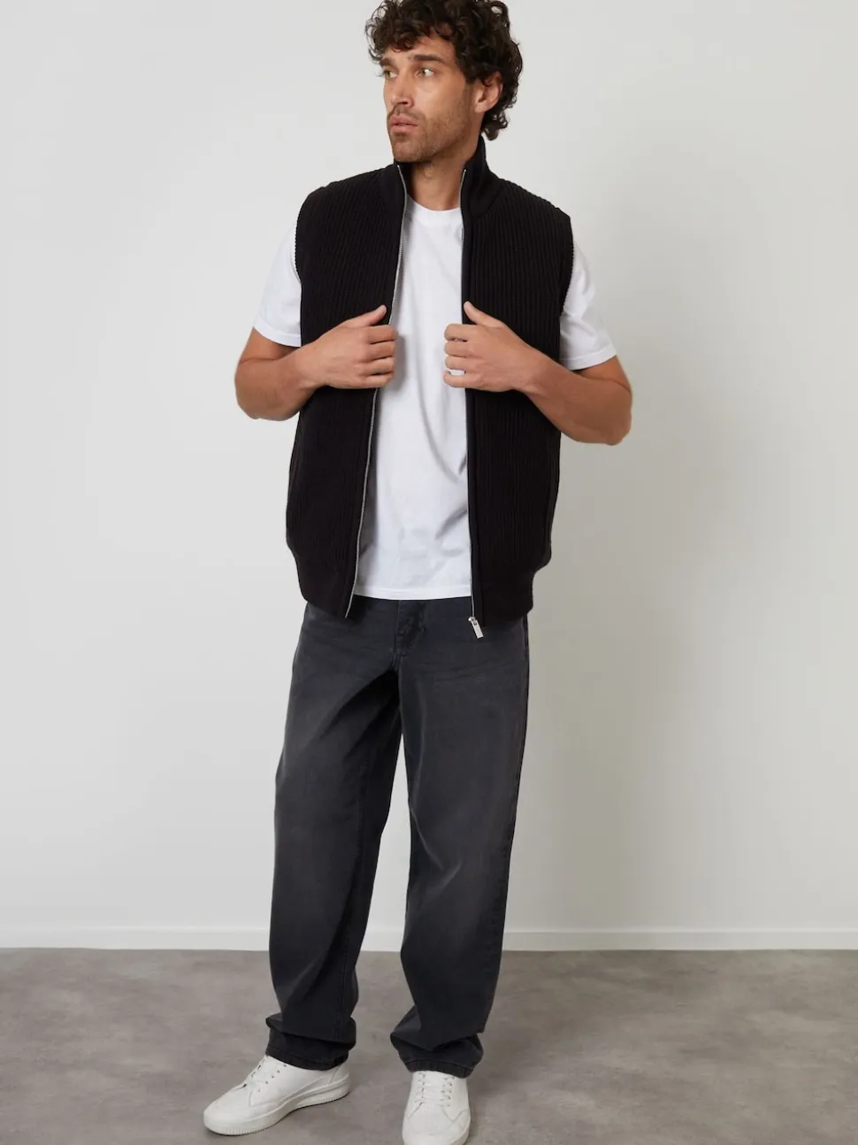 Threadbare Black Knitted Quilted Gilet