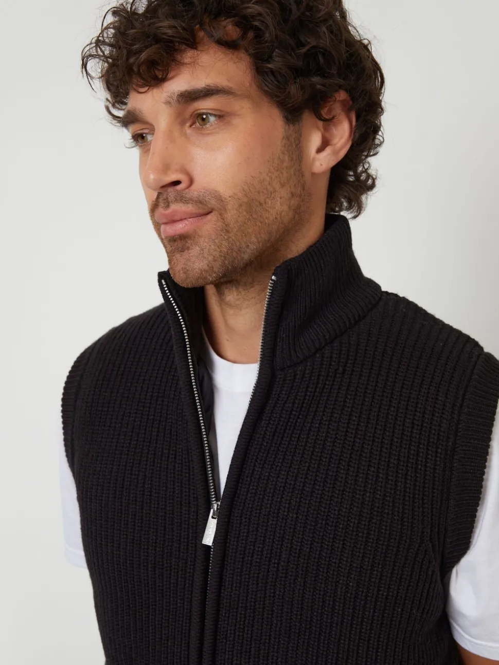 Threadbare Black Knitted Quilted Gilet