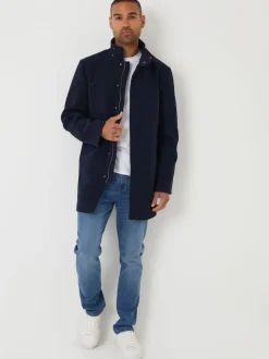 Threadbare Black Longline Faux Wool Funnel Neck Coat