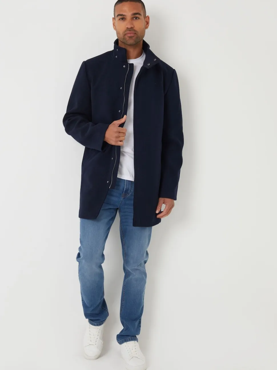 Threadbare Black Longline Faux Wool Funnel Neck Coat