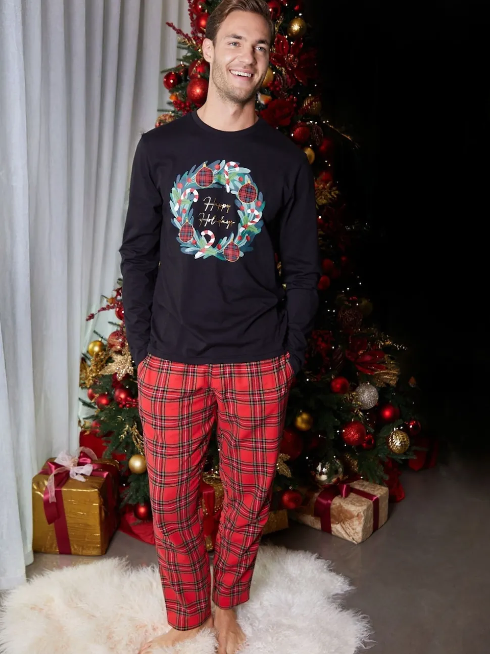 Threadbare Black Matching Christmas Holidays Check Family Pyjamas