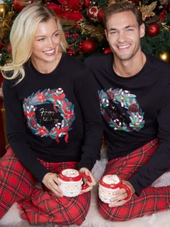 Threadbare Black Matching Christmas Holidays Check Family Pyjamas