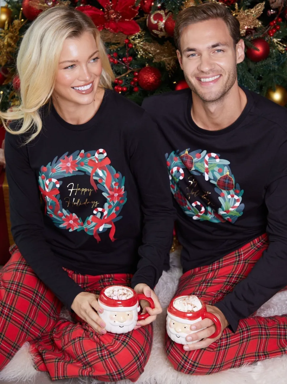 Threadbare Black Matching Christmas Holidays Check Family Pyjamas