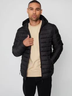 Threadbare Black Matte Finish Padded Showerproof Hooded Jacket