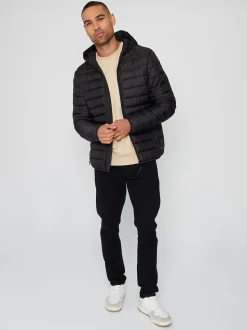 Threadbare Black Matte Finish Padded Showerproof Hooded Jacket