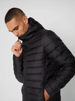 Threadbare Black Matte Finish Padded Showerproof Hooded Jacket