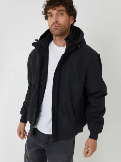 Threadbare Black Microfleece Lined Hooded Lightweight Jacket