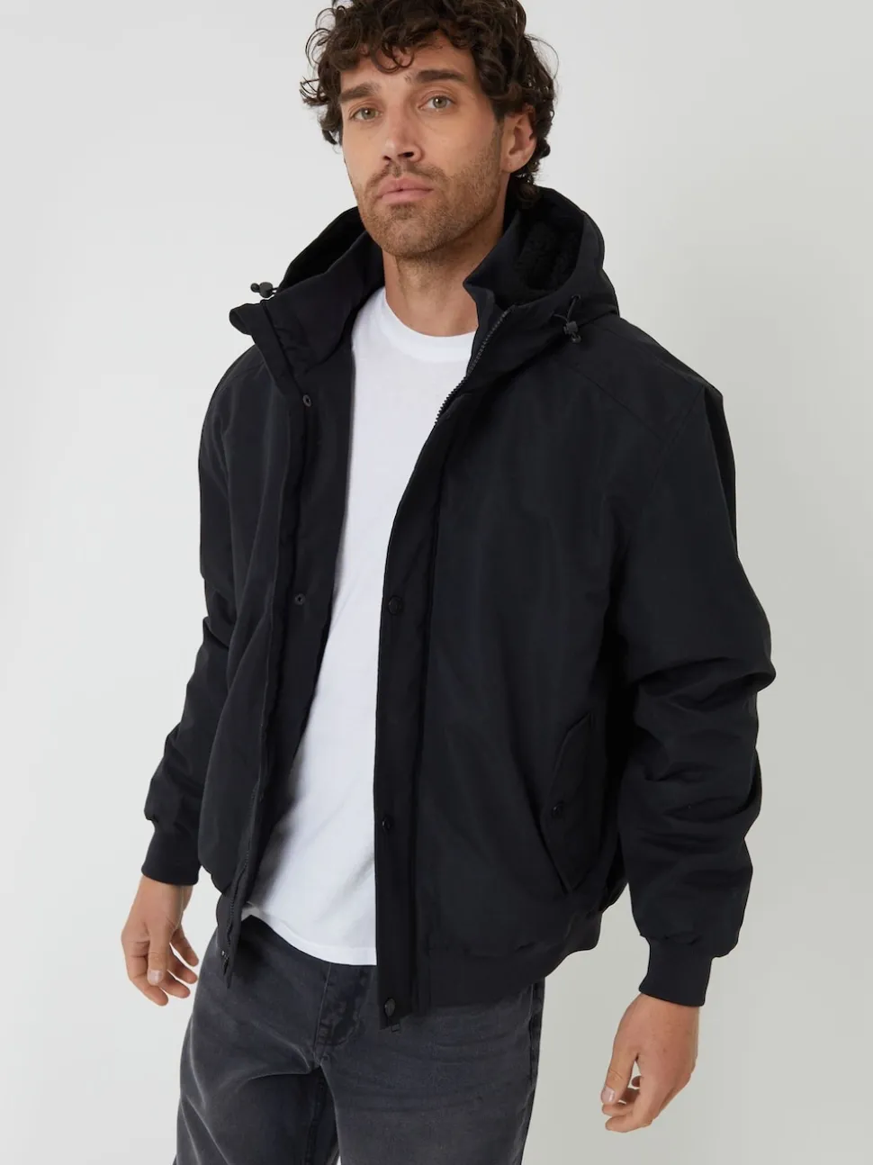 Threadbare Black Microfleece Lined Hooded Lightweight Jacket