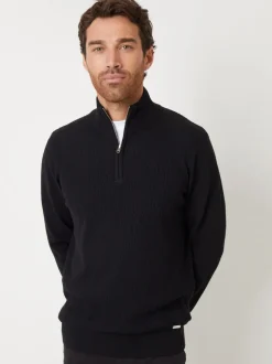 Threadbare Black Mini Cable Knit Quarter Zip Jumper