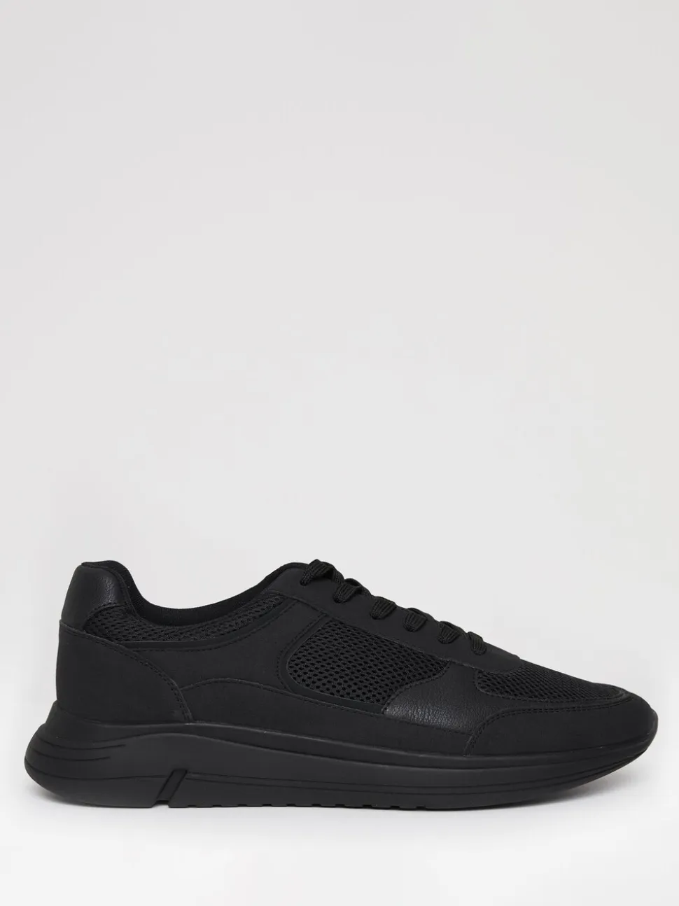 Threadbare Black Mixed Material Trainers