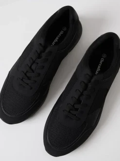 Threadbare Black Mixed Material Trainers