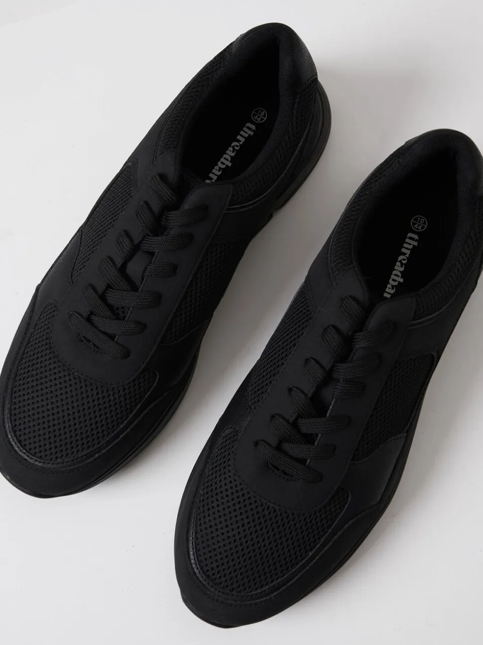 Threadbare Black Mixed Material Trainers