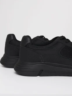 Threadbare Black Mixed Material Trainers