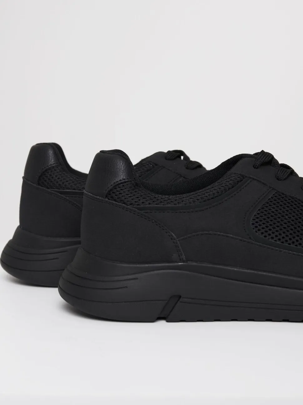Threadbare Black Mixed Material Trainers