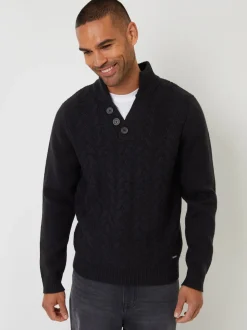 Threadbare Black Mock Neck Funnel Neck Cable Knit Jumper