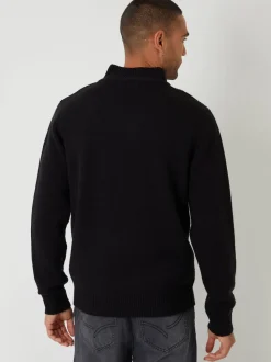 Threadbare Black Mock Neck Funnel Neck Cable Knit Jumper