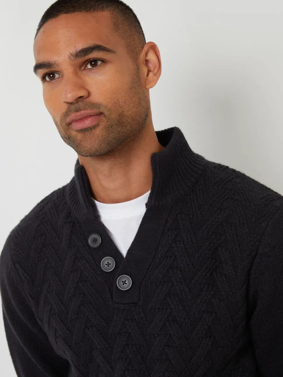 Threadbare Black Mock Neck Funnel Neck Cable Knit Jumper