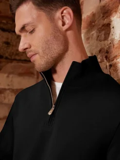 Threadbare Black Mock T-Shirt Quarter Zip Sweatshirt