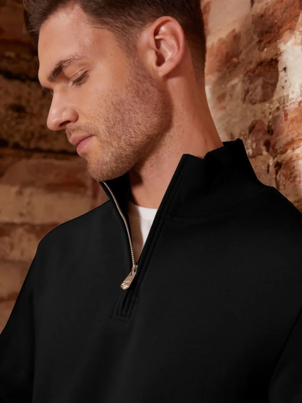 Threadbare Black Mock T-Shirt Quarter Zip Sweatshirt
