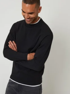 Threadbare Black Mock T-Shirt Textured Knit Crew Neck Jumper