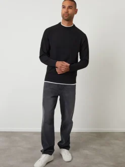 Threadbare Black Mock T-Shirt Textured Knit Crew Neck Jumper