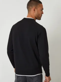 Threadbare Black Mock T-Shirt Textured Knit Crew Neck Jumper
