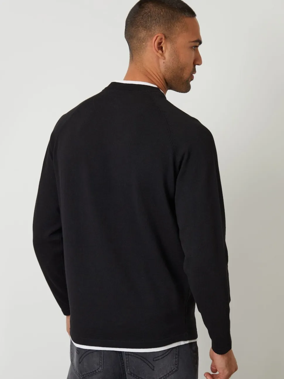 Threadbare Black Mock T-Shirt Textured Knit Crew Neck Jumper