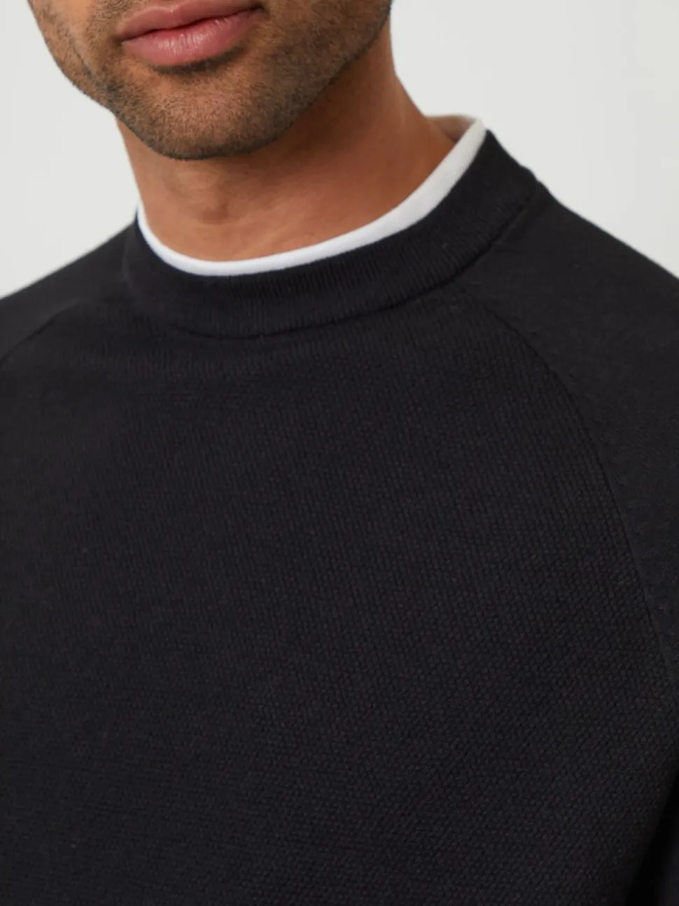Threadbare Black Mock T-Shirt Textured Knit Crew Neck Jumper