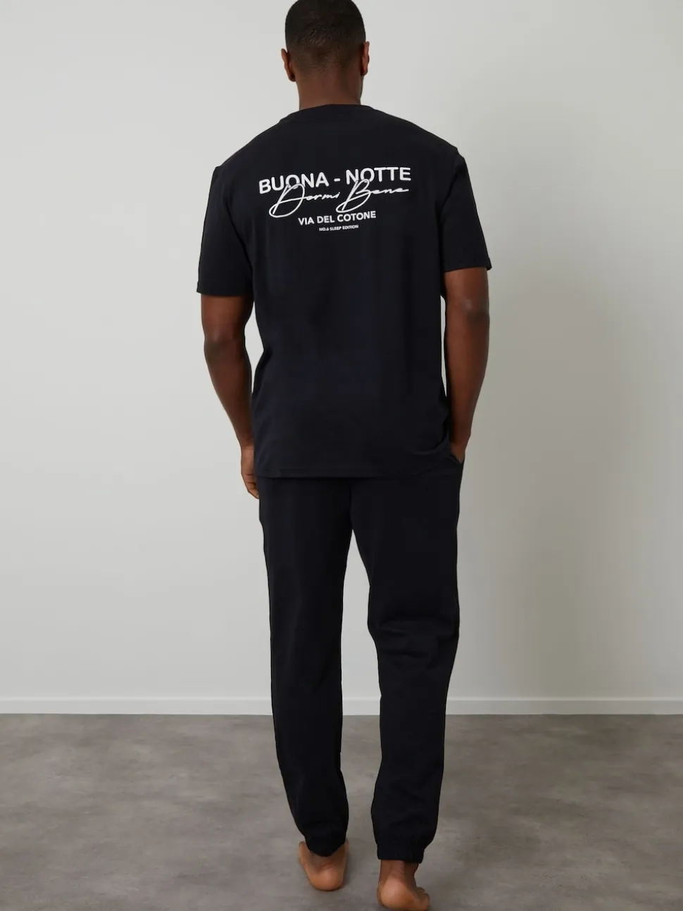Threadbare Black Peached Cotton Graphic Lounge Set