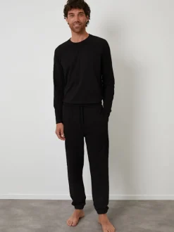 Threadbare Black Peached Cotton Long Lounge Set