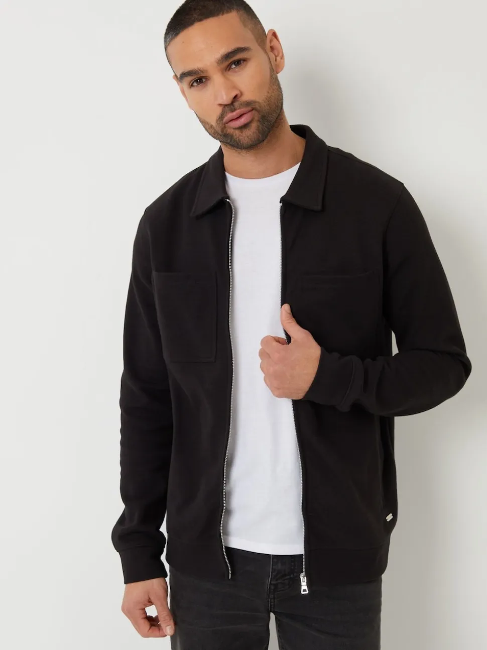 Threadbare Black Pique Zip Through Shacket
