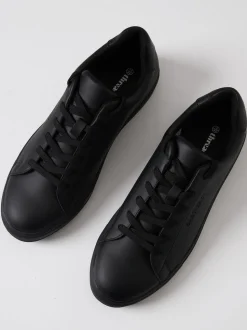 Threadbare Black PU Court Trainers