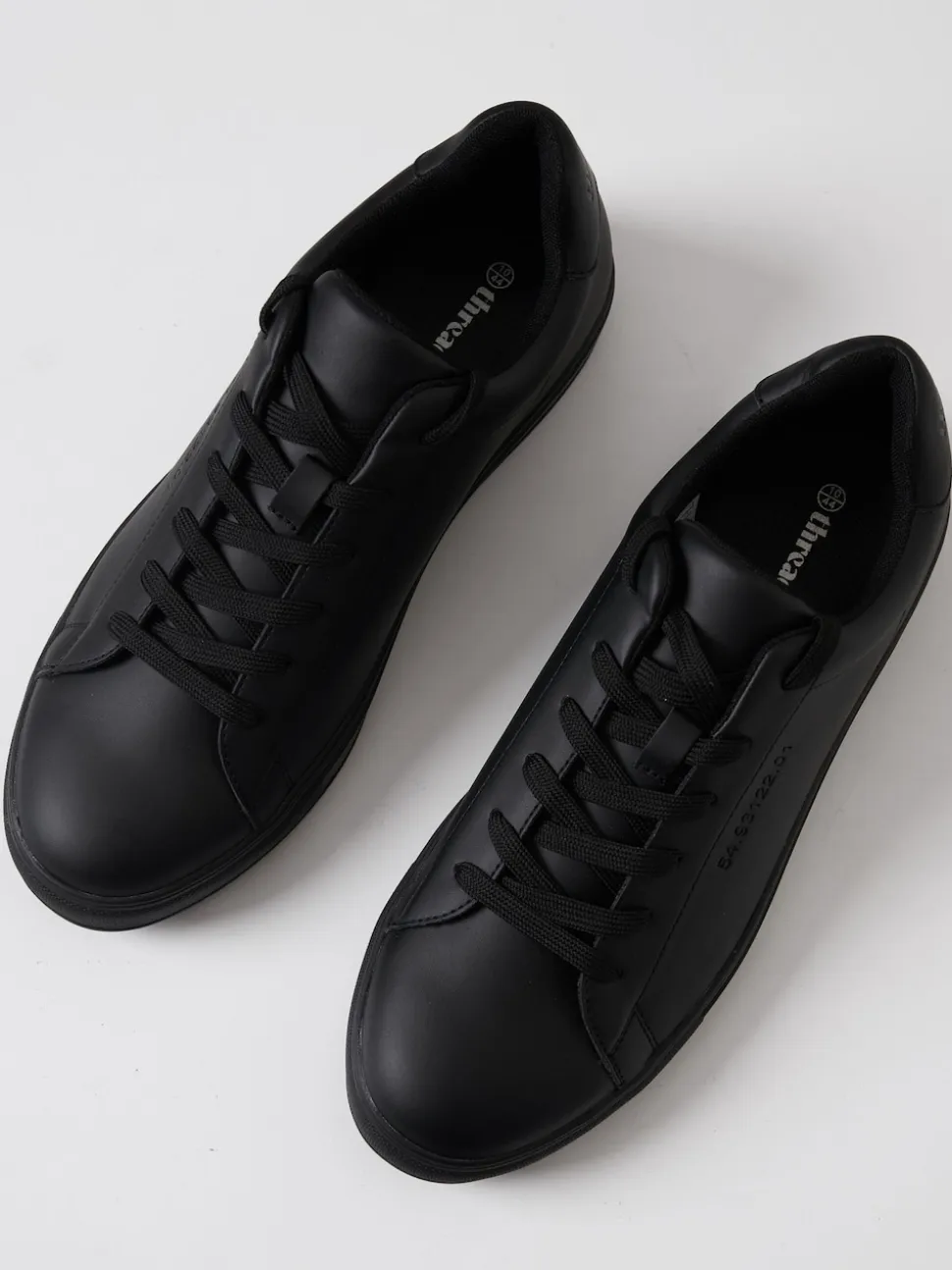 Threadbare Black PU Court Trainers
