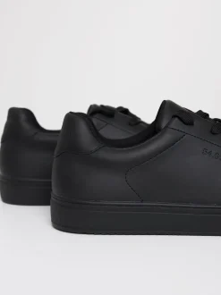 Threadbare Black PU Court Trainers