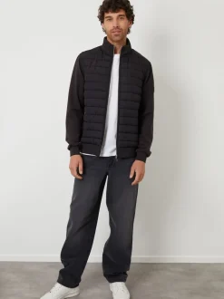 Threadbare Black Quilted Hybrid Funnel Neck Jacket