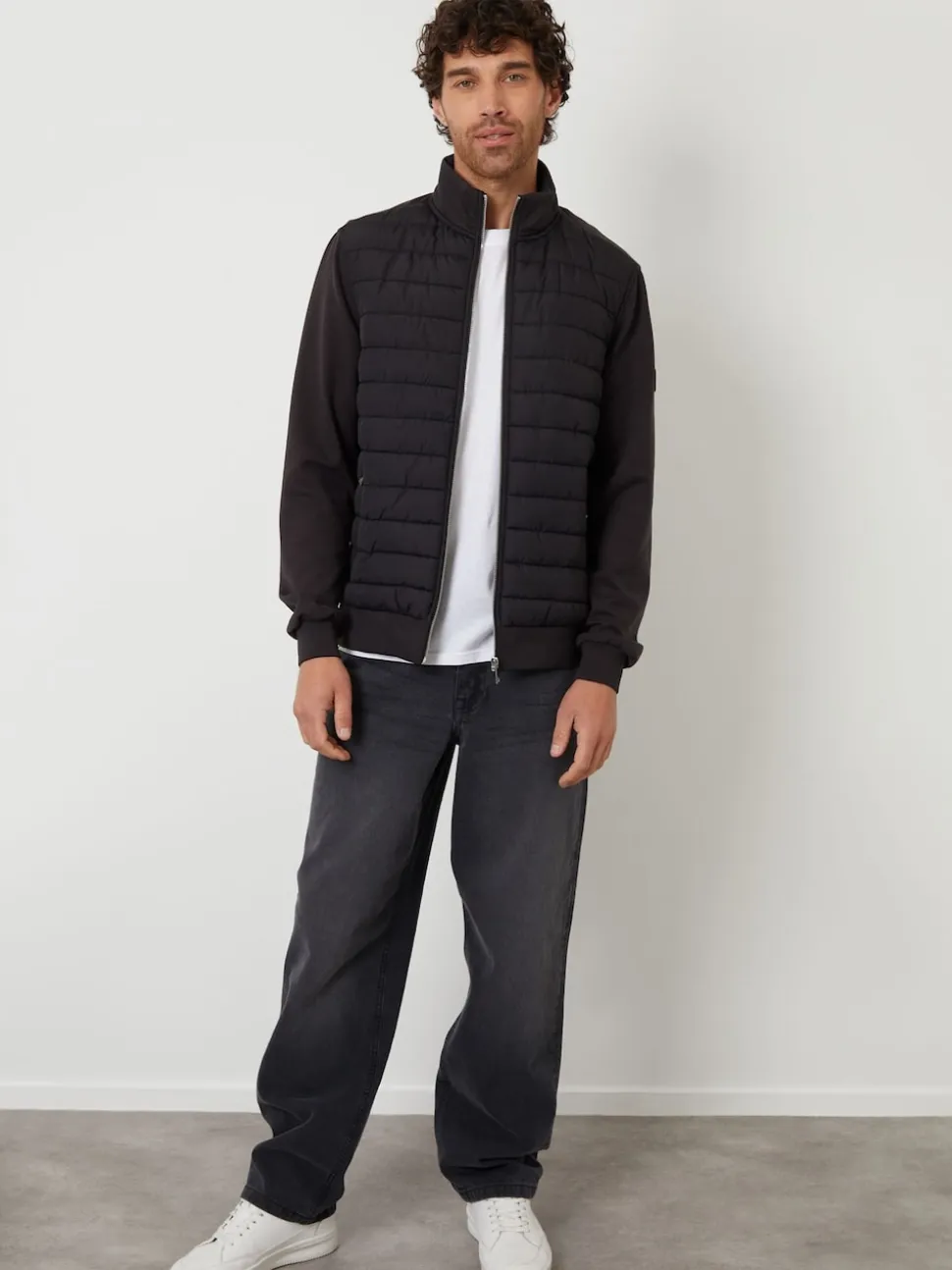 Threadbare Black Quilted Hybrid Funnel Neck Jacket