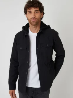 Threadbare Black Quilted Shacket with Borg Lined Hood
