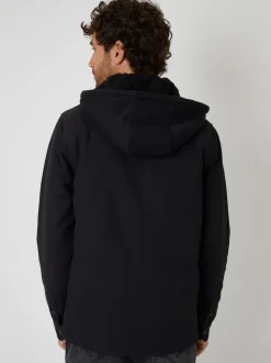Threadbare Black Quilted Shacket with Borg Lined Hood