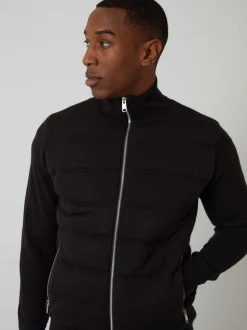 Threadbare Black Quilted Zip-Up Knitted Jacket