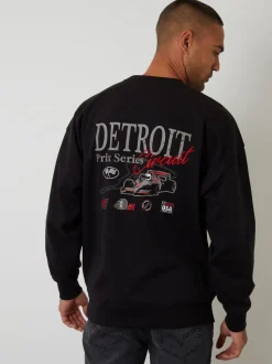 Threadbare Black Relaxed Fit Graphic Print Crew Neck Sweatshirt