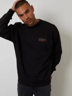 Threadbare Black Relaxed Fit Graphic Print Crew Neck Sweatshirt