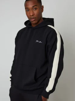Threadbare Black Relaxed Fit Side Stripe Hoodie