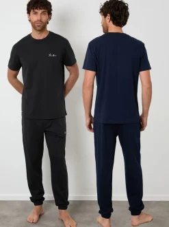 Threadbare Black Short Sleeve T-Shirts & Joggers Lounge Sets 2 Pack