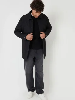 Threadbare Black Showerproof Padded Longline Trench Coat